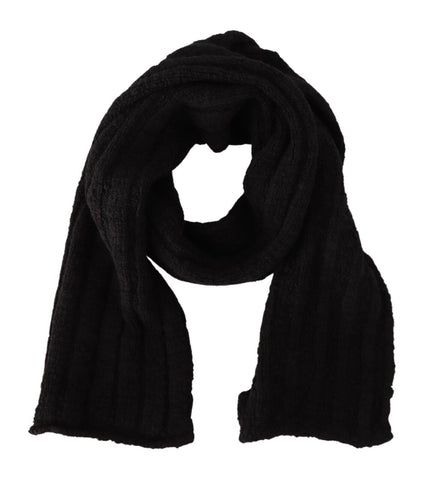 Black virgin wool knitted unisex warmer shawl scarf by Dolce & Gabbana, featuring a cozy, textured knit design.