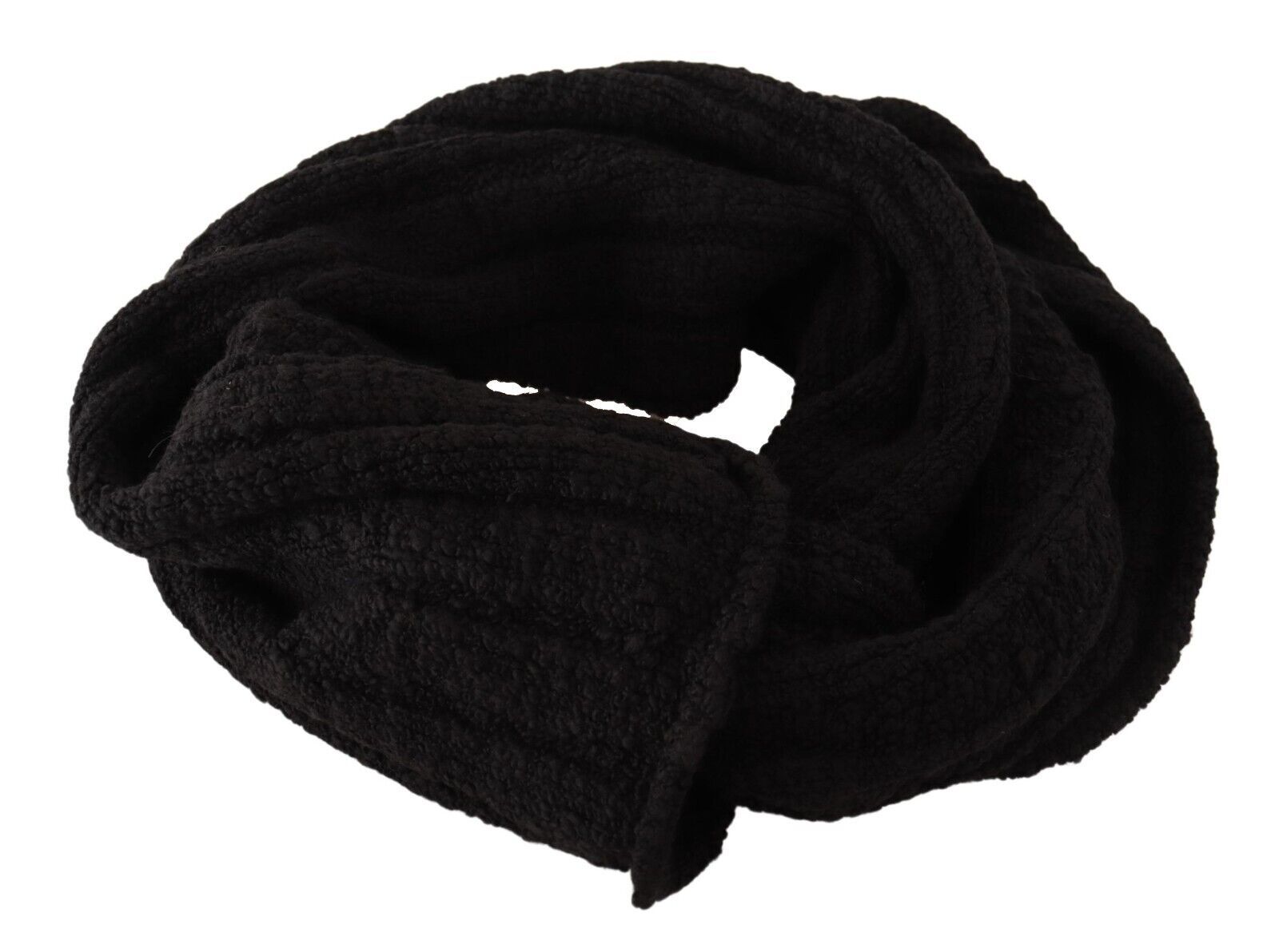 Black Virgin Wool knitted unisex warmer shawl scarf by Dolce & Gabbana, featuring cozy, textured knit fabric and versatile design.