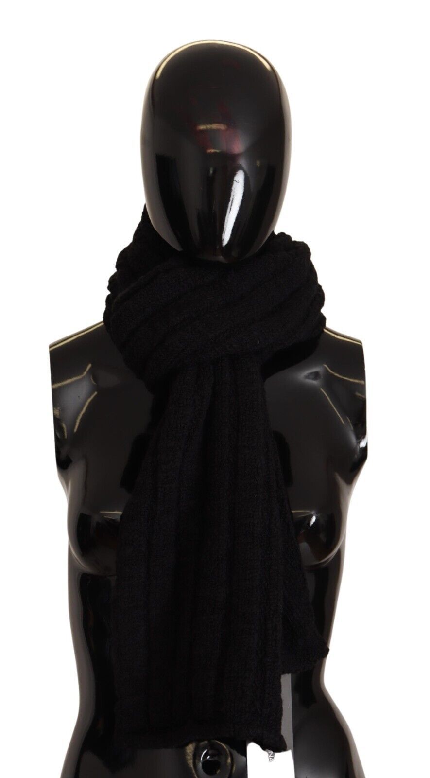Black virgin wool knitted unisex warmer shawl scarf by Dolce & Gabbana, featuring a cozy, textured knit design.
