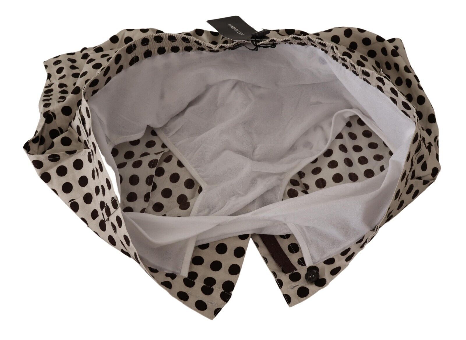 Dolce & Gabbana black and white polka dot cotton linen shorts with a relaxed fit and stylish design.