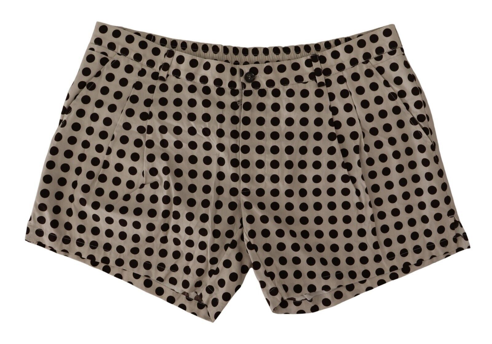 Black and white polka dot cotton linen shorts by Dolce & Gabbana, featuring a relaxed fit and stylish design.
