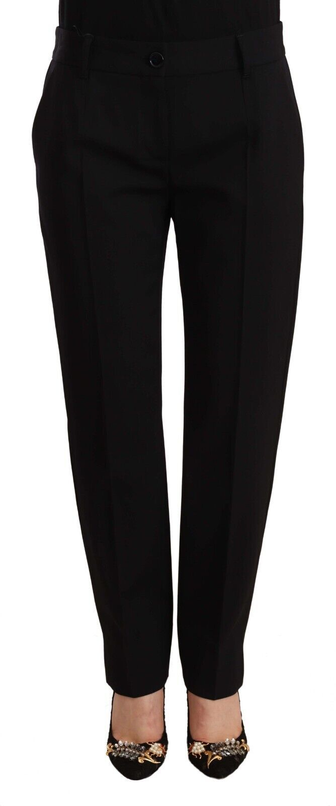 Black mid-waist skinny wool trousers by Dolce & Gabbana, featuring a sleek, fitted design and classic style.