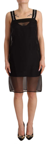 Black silk stretch crystal sheath mini dress by Dolce & Gabbana, featuring a fitted silhouette with crystal embellishments.