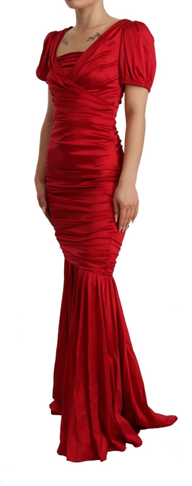 Red silk mermaid gown dress by Dolce & Gabbana featuring a sleek stretch sheath design and elegant fit.