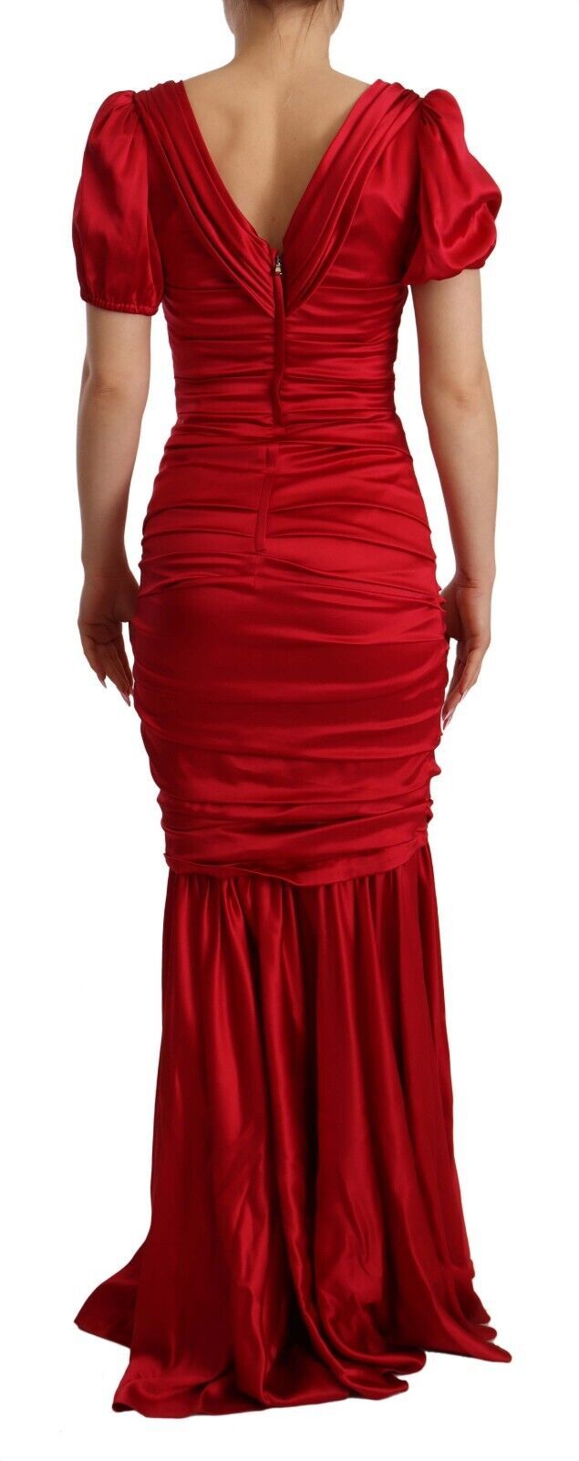 Red silk stretch sheath mermaid gown by Dolce & Gabbana, featuring a fitted silhouette and elegant design.