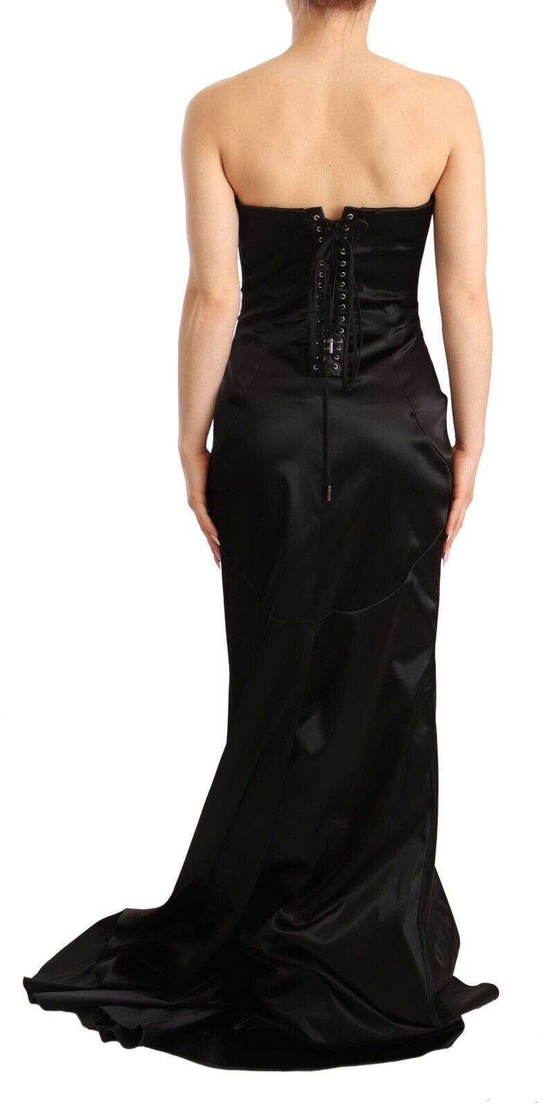 Black silk stretch mermaid gown dress by Dolce & Gabbana, featuring a fitted sheath silhouette and elegant design.