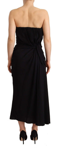 Black silk stretch strapless sheath midi dress by Dolce & Gabbana, featuring a fitted silhouette and elegant design.