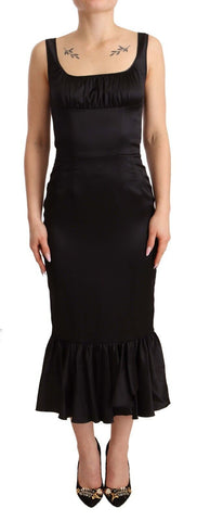 Black silk stretch sheath mermaid midi dress by Dolce & Gabbana, featuring a fitted silhouette and elegant design.