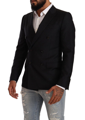 Dark Gray Dotted Double Breasted MARTINI Jacket - Jag Couture London