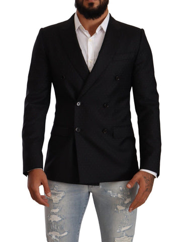 Black dotted double-breasted Martini jacket by Dolce & Gabbana, featuring a tailored fit and stylish design.