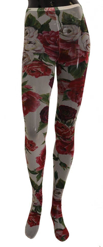 White floral print nylon tights from Dolce & Gabbana featuring a delicate floral pattern and sheer, smooth texture.