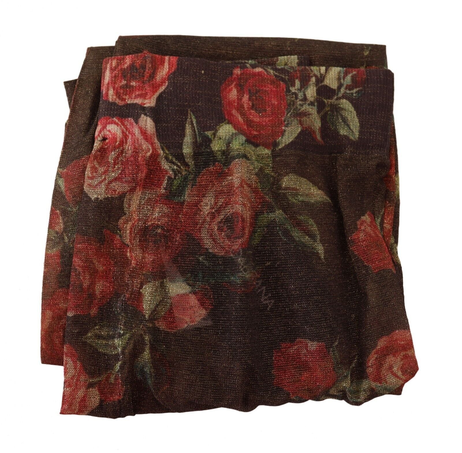 Black floral print nylon tights from Dolce & Gabbana, showcasing intricate floral patterns and sheer, smooth fabric.