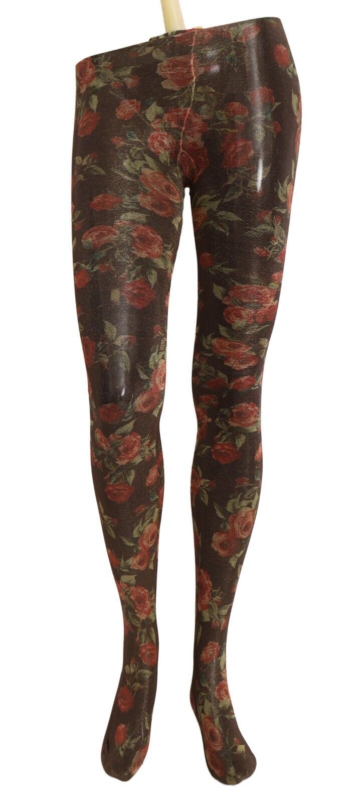 Black floral print nylon stockings by Dolce & Gabbana, featuring intricate floral patterns and sheer nylon material.