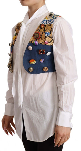 Multicolor embellished waist coat cotton top by Dolce & Gabbana with intricate embroidery and stylish design.