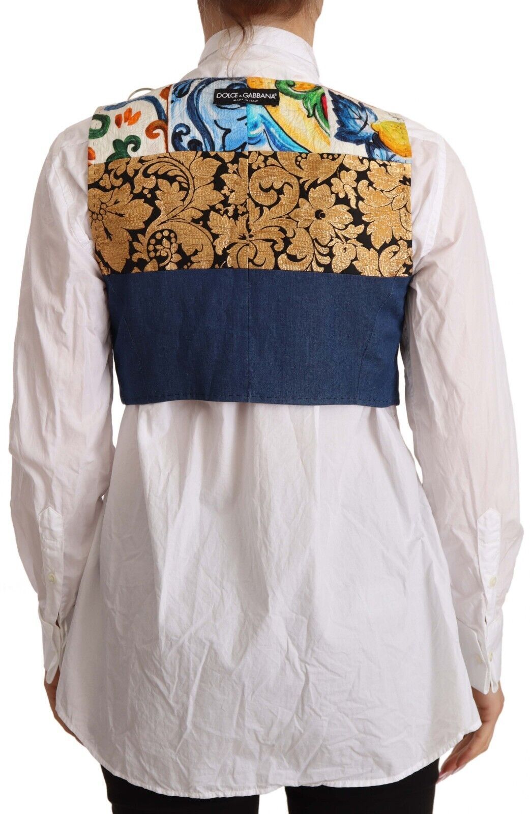 Multicolor embellished waist coat cotton top by Dolce & Gabbana with intricate embroidery and stylish design.