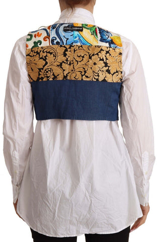 Multicolor embellished waist coat cotton top by Dolce & Gabbana with intricate embroidery and stylish design.