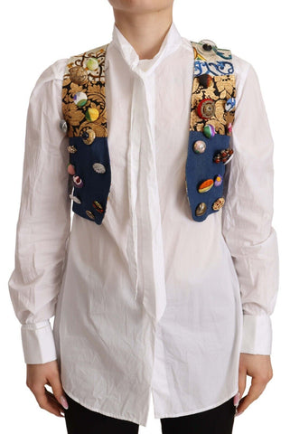 Multicolor embellished cotton waist coat top by Dolce & Gabbana with decorative details and stylish fit.
