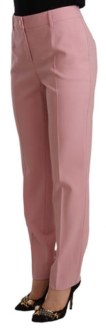 Pink wool high waist trouser pants by Dolce & Gabbana, showcasing a tailored fit and elegant stretch fabric.