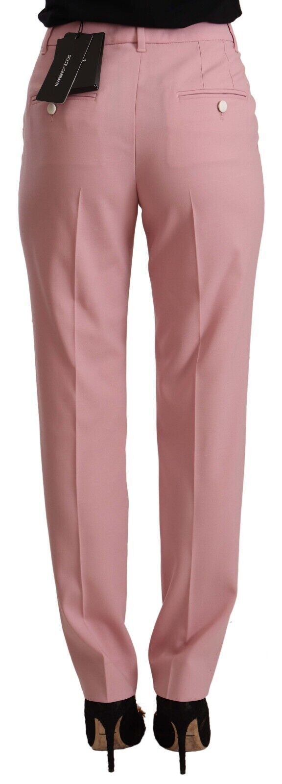 Pink wool high waist trouser pants by Dolce & Gabbana, featuring a tailored fit and stretch fabric for a stylish look.
