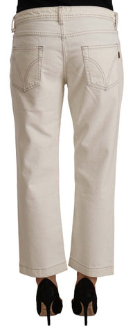 Off White Cotton Flared Cropped Denim Jeans
