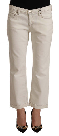 Off White Cotton Flared Cropped Denim Jeans
