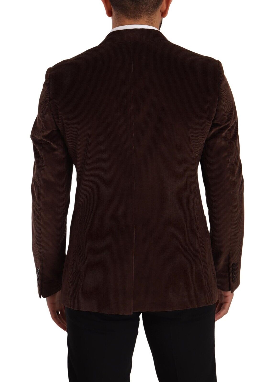 Dolce & Gabbana brown corduroy slim fit coat with DG logo blazer, featuring classic collar and tailored design.