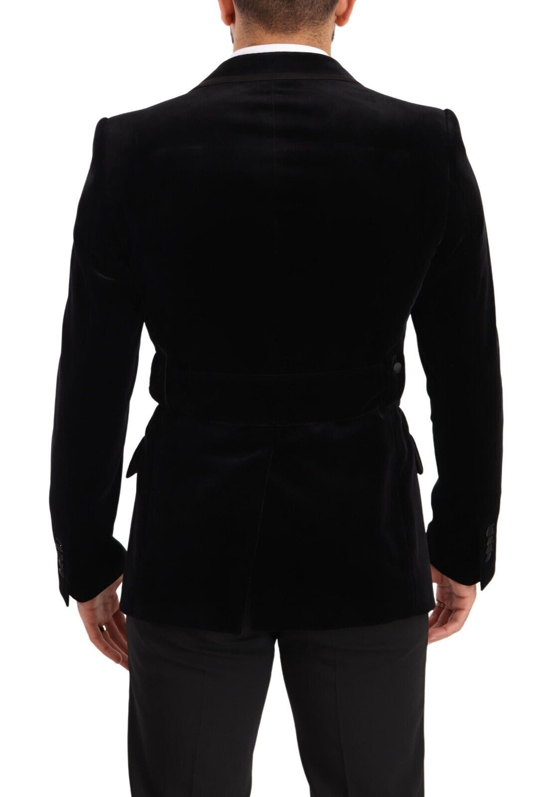 Black velvet single-breasted blazer with one button from Dolce & Gabbana, tailored fit and elegant style.