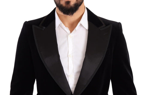 Black velvet single-breasted blazer with one button from Dolce & Gabbana, featuring a tailored fit and classic lapel.