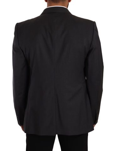 Gray Dolce & Gabbana double-breasted Sicilia blazer and matching pants, tailored 2-piece suit for a sophisticated look.