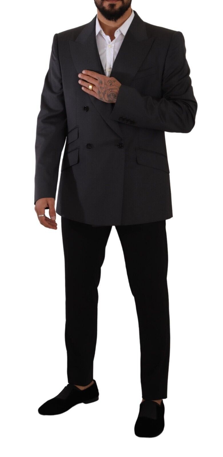 Gray double-breasted Sicilia blazer by Dolce & Gabbana, tailored fit with structured lapels and classic style.