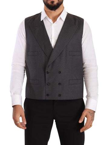 Gray Dolce & Gabbana double-breasted Sicilia blazer and matching pants, tailored 2-piece suit for a sophisticated look.