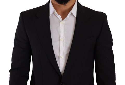 Black slim fit vest with two buttons from Dolce & Gabbana Martini blazer collection, tailored for a sleek, modern look.