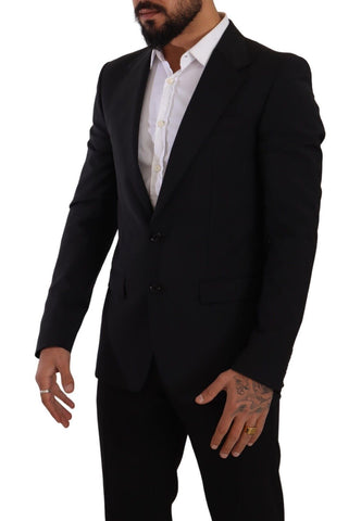 Black slim fit vest with two buttons from Dolce & Gabbana Martini blazer collection, tailored for a sleek, modern look.