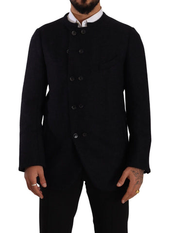 Gray Alpaca Button Down Men Coat Jacket
