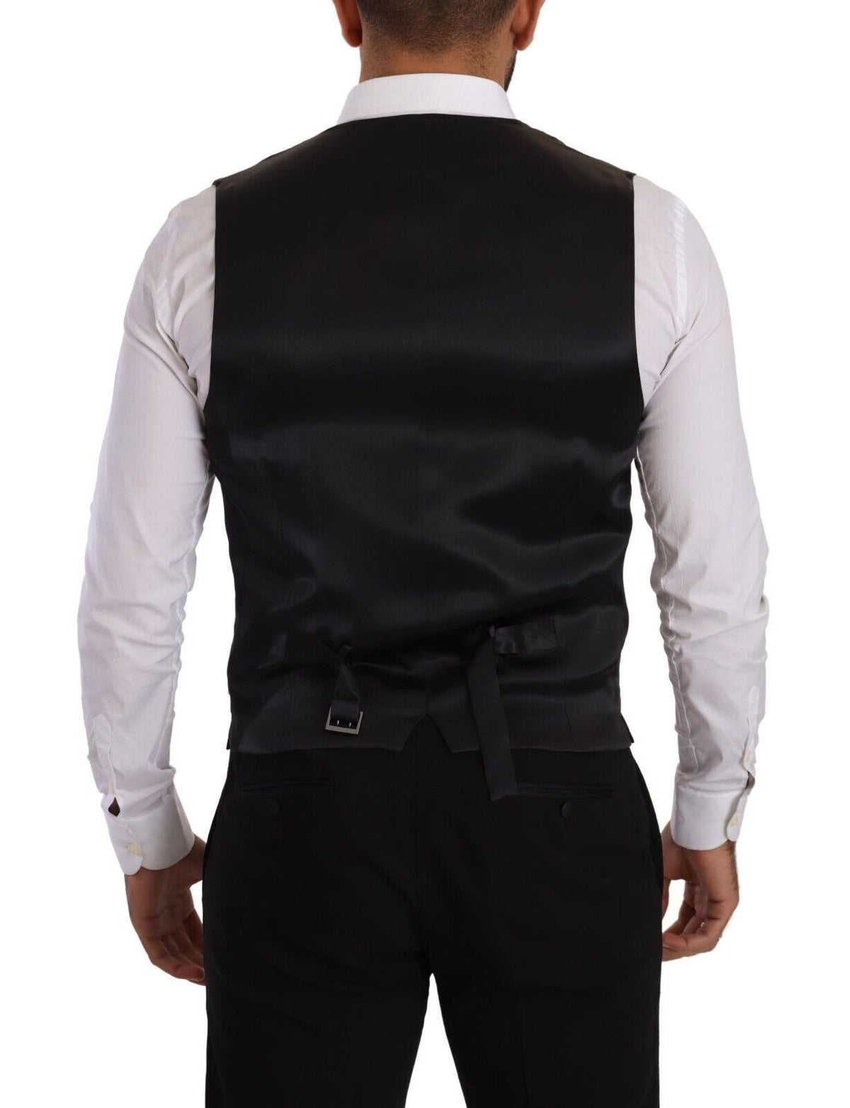 Dark Gray Striped Wool Silk Waistcoat Vest - Jag Couture London