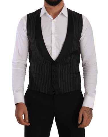 Dark Gray Striped Wool Silk Waistcoat Vest