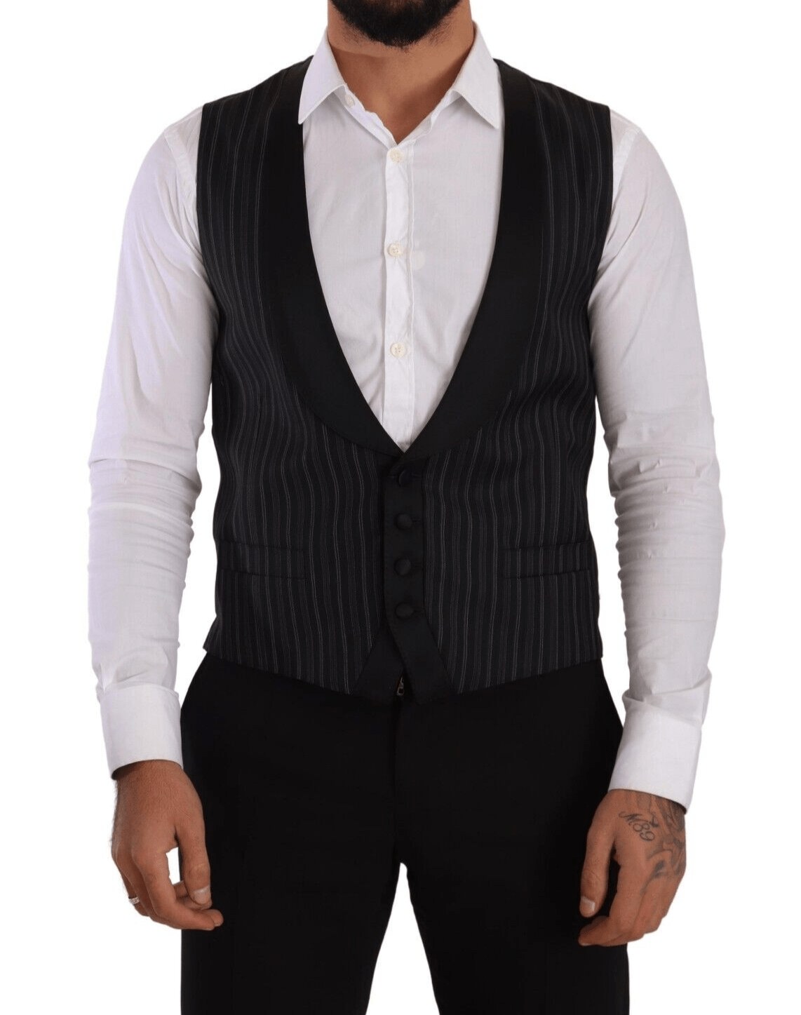 Dark Gray Striped Wool Silk Waistcoat Vest