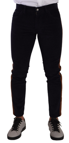Blue Cotton Stretch Skinny Corduroy Jeans