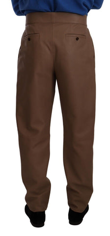 Brown Leather Tapered High Waist Pants