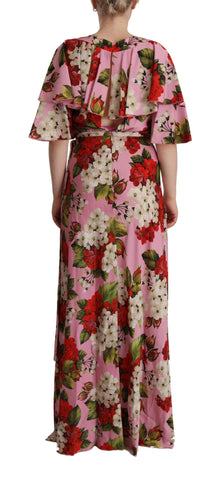 Pink Floral Silk Stretch Gown Maxi Dress
