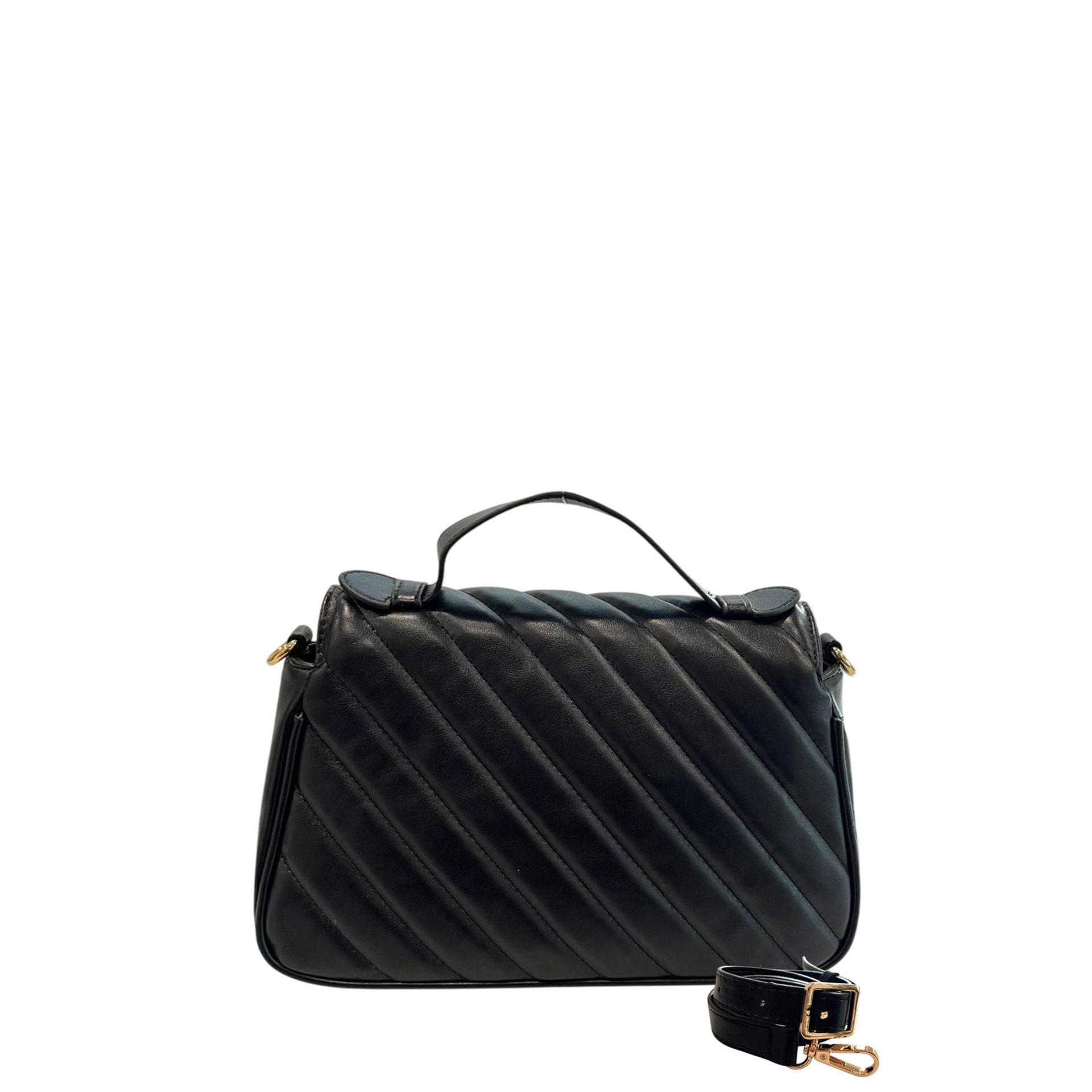 Cristinaeffe CF24FW026_NERO black leather handbag by Jag Couture London - New York, featuring sleek design and metal hardware.
