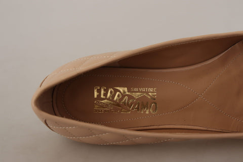 Beige and Black Nappa Leather Ballet Flat Shoes