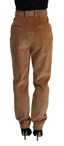Brown Cotton Corduroy High Waist Skinny Pants
