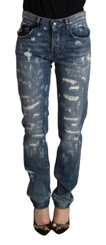 Blue Distressed Denim BOYFRIEND Skinny Jeans