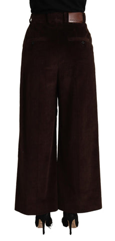 Brown Cotton High Waist Trouser Wide Leg Pants
