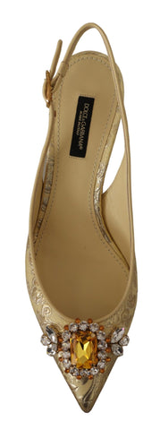 Gold Crystal Slingbacks Pumps Heels Shoes