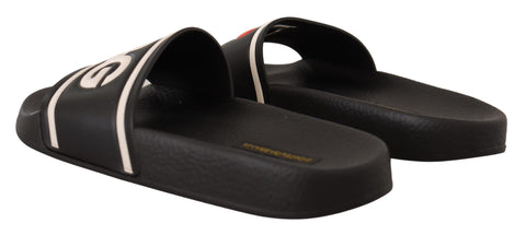 Black Leather I Love D&amp;G Slides Sandals