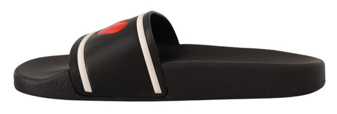 Black Leather I Love D&amp;G Slides Sandals
