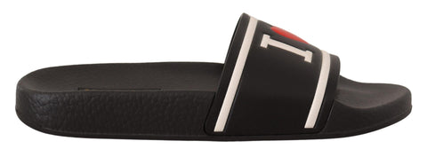 Black Leather I Love D&amp;G Slides Sandals