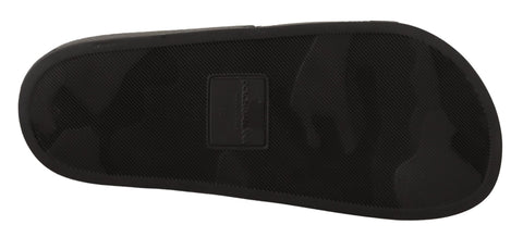 Black Leather I Love D&amp;G Slides Sandals